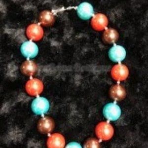 Brown, Rust & Aqua Chunky Bead Necklace     (2)  NK1274  Handmade NWT Boutique
